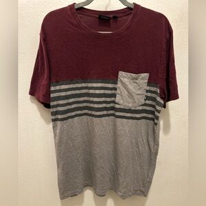 VANS Colorblock Stripe T Shirt Tee Pocket Detail Burgundy Gray Black